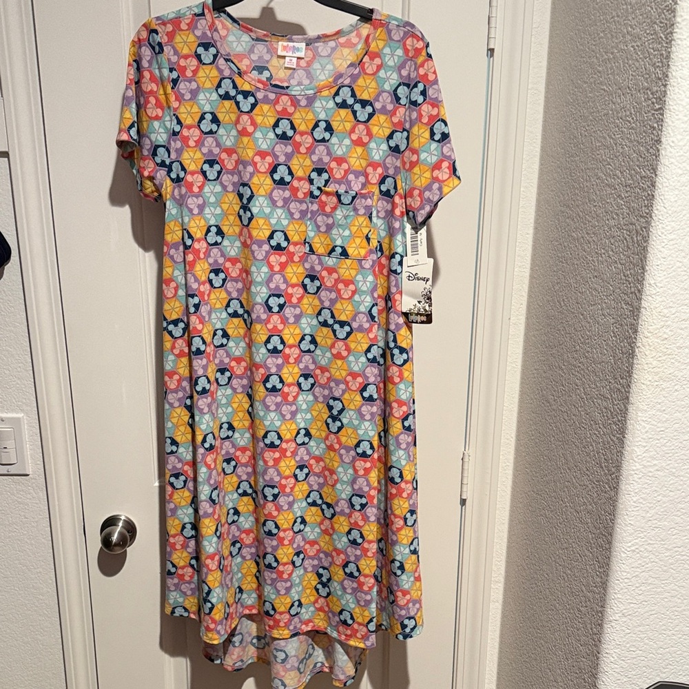 LuLaRoe Disney Line Colorful Mickey Silhouette Pattern Carly Dress